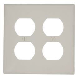 Leviton 80716-T Receptacle Wallplate, 4-1/2 in L, 4-9/16 in W, 2 -Gang, Thermoplastic Nylon, Light Almond, Smooth 