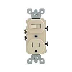 Leviton R51-T5225-0IS Combination Switch/Receptacle, 1 -Pole, 15 A, 120 V Switch, 125 V Receptacle, Ivory 