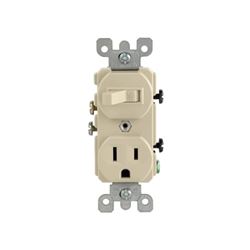 Leviton S01-05225-0IS Combination Switch/Receptacle, 1 -Pole, 15 A, 120 V Switch, 125 V Receptacle, Ivory 