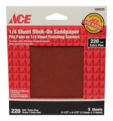 Ace  Aluminum Oxide  Sandpaper  4-1/2 in. L 220 Grit Extra Fine  5 pk 
