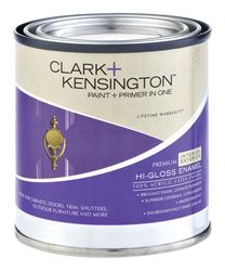 Clark+Kensington Hi-Gloss Interior/Exterior Acrylic Latex Enamel Paint 400g/L Black 1/2 pt. 