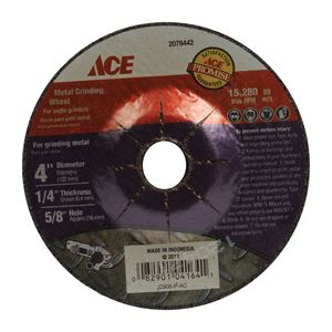 Ace  Metal Grinding Wheel  4 in. Dia. x 1/4 in. thick  x 5/8 in.