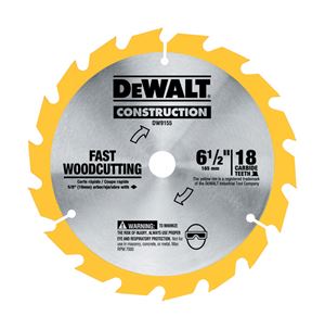 DeWalt  6-1/2 in. Dia. 18 teeth Carbide Tip  Circular Saw Blade  For Cutting Wood