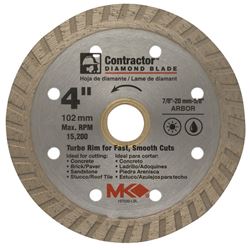 M.K. Diamond  4 in. Dia. Diamond  Wet/Dry Continuous Turbo Rim Saw Blade  For Cutting Concrete and M 