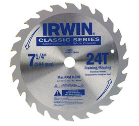 Irwin Classic  Classic  7-1/4 in. Dia. 24 teeth Tungsten C2 Carbide Tip  Circular Saw Blade  For Fra 