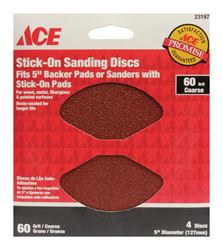 Ace  5 in. Dia. Sanding Disc  60 Grit Coarse  Adhesive  4 pk 