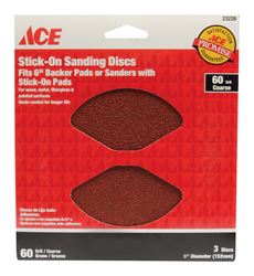 Ace  6 in. Dia. Sanding Disc  60 Grit Coarse  Adhesive  3 pk 