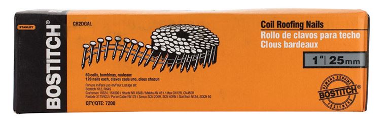 Stanley Bostitch  1 in. L Galvanized  Coil  Roofing Nails  7,200 pc. 