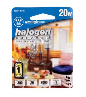 Westinghouse  Halogen Light Bulb  20 watts 300 lumens JC  T3  G4 (Bi-Pin)  White  1 pk