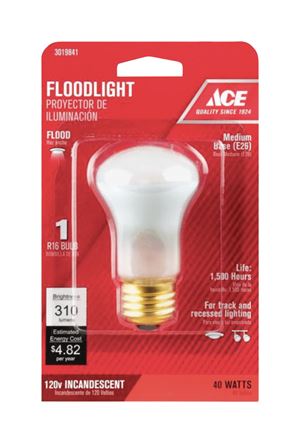 Ace  Floodlight Bulb  40 watts 310 lumens Spotlight  R16  Medium Base (E26)  1 pk