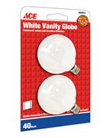 Ace  Incandescent Light Bulb  40 watts 245 lumens Globe  G16-1/2  Candelabra Base (E12)  2 pk 