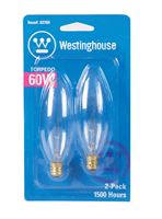 Westinghouse  Incandescent Light Bulb  60 watts 615 lumens 2700 K Torpedo  B10  Candelabra Base (E12 