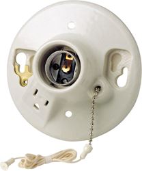 Leviton  Pull Chain Socket w/Grounded Outlet  660 watts 125 volts Medium  White 