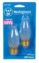 Westinghouse  Incandescent Light Bulb  60 watts 570 lumens 2700 K Torpedo  B11  Medium Base (E26)  2 
