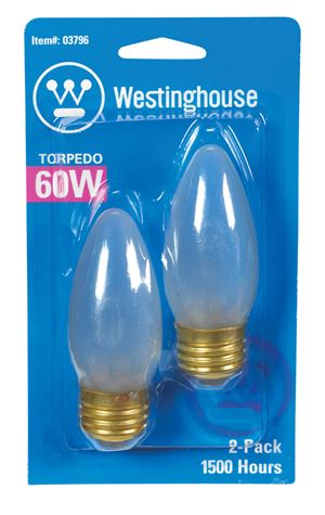 Westinghouse  Incandescent Light Bulb  60 watts 570 lumens 2700 K Torpedo  B11  Medium Base (E26)  2