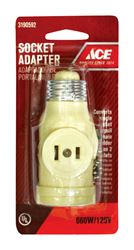 Ace  Pull Chain Socket w/Outlets  660 watts 125 volts Medium  Ivory 
