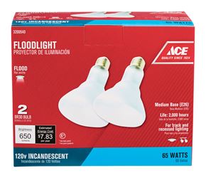 Ace  Incandescent Light Bulb  65 watts 650 lumens Floodlight  BR30  Medium Base (E26)  2 pk 