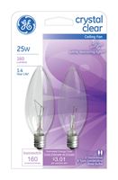 GE  Incandescent Light Bulb  25 watts 160 lumens 2500 K Blunt Tip  B8  Candelabra Base (E12)  2 pk 