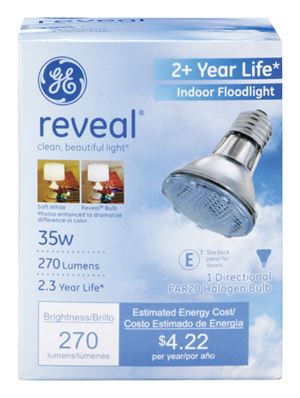 GE  reveal  Halogen Light Bulb  35 watts 270 lumens Floodlight  PAR20  Medium Base (E26)  Clear  1 p
