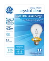 GE  Halogen Light Bulb  43 watts 750 lumens A-Line  A19  Medium Base (E26)  Clear  2 pk 