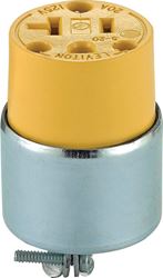 Leviton  Commercial  Armored  Polarized  Straight Blade Plug  5-20R  2 Pole, 3 Wire  Yellow 