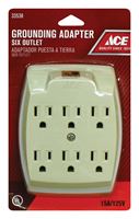 Ace  Grounded  6-Outlet Adapter  Ivory  15 amps 125 volts 1 pk 