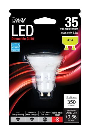 FEIT Electric  LED Bulb  4.1 watts 350 lumens 3000 K GU10  MR16  Warm White  35 watts equivalency
