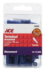 Ace  Industrial  Female Disconnect  Vinyl  16-14 AWG 1/4 in. Blue  50 pk 