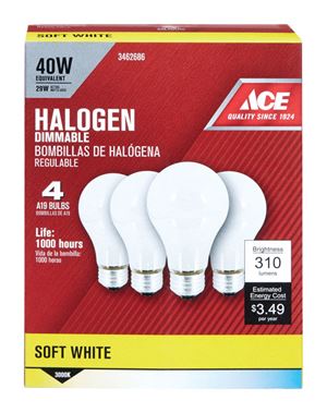 Ace  Halogen Light Bulb  29 watts 430 lumens A-Line  A19  Medium Base (E26)  Soft White  4 pk