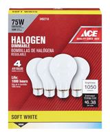 Ace  Halogen Light Bulb  53 watts 890 lumens A-Line  A19  Medium Base (E26)  Soft White  4 pk 