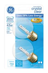 GE  Halogen Light Bulb  43 watts 750 lumens Globe  G16-1/2  Medium Base (E26)  Clear  2 pk 