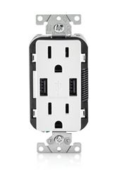 Leviton  Decora  Receptacle and USB Charger  15 amps 5-15R  125 volts White 