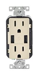 Leviton  Decora  Receptacle and USB Charger  15 amps 5-15 R  125 volts Light Almond 