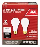 Ace  Incandescent Light Bulb  50/100/150 watts 500/1350/1850 lumens 2700 K A-Line  A21  Medium Base 