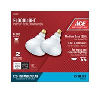 Ace  Incandescent Light Bulb  65 watts 650 lumens 2700 K Floodlight  BR40  Medium Base (E26)  2 pk 