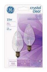 GE  Incandescent Light Bulb  15 watts 105 lumens 2500 K Flame Tip  F10  Candelabra Base (E12)  2 pk 
