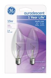 GE  auradescent  Incandescent Light Bulb  15 watts 105 lumens 2300 K Flame Tip  F10  Candelabra Base 