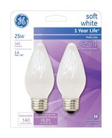 GE  Incandescent Light Bulb  25 watts 140 lumens 2400 K Flame Tip  F15  Medium Base (E26)  2 pk 