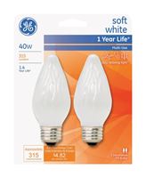 GE  Incandescent Light Bulb  40 watts 315 lumens 2500 K Flame Tip  F15  Medium Base (E26)  2 pk 