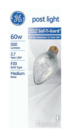 GE  Saf-T-Gard  Incandescent Light Bulb  60 watts 500 lumens 2700 K Specialty  F20  Medium Base (E26