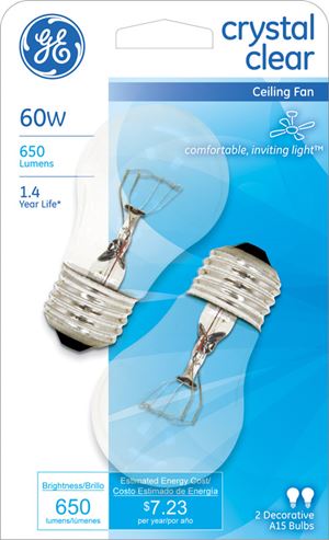 GE  Incandescent Light Bulb  60 watts 650 lumens 2700 K A-Line  A15  Medium Base (E26)  2 pk