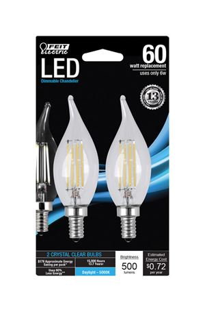 FEIT Electric  LED Bulb  6 watts 500 lumens 5000 K Chandelier  Flame Tip  Daylight  60 watts equival