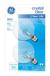 GE  Incandescent Light Bulb  60 watts 650 lumens 2500 K Globe  G16-1/2  Candelabra Base (E12)  2 pk 