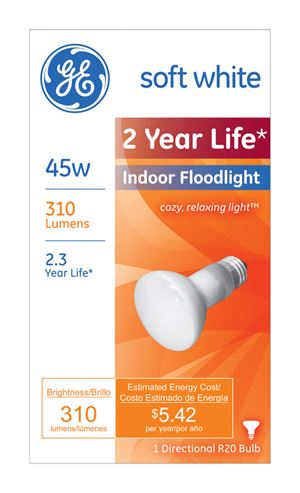 GE  Incandescent Light Bulb  45 watts 310 lumens 2500 K Floodlight  R20  Medium Base (E26)  1 pk