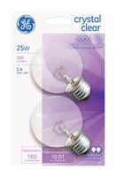 GE  Incandescent Light Bulb  25 watts 160 lumens 2500 K Globe  G16-1/2  Medium Base (E26)  2 pk 