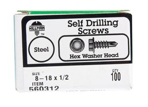 Hillman  Hex Washer  Hex Drive  Self Drilling Screws  Steel  8-18   x 1/2 in. L 100 per box