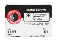 Hillman  Flat Head  Phillips Drive  Sheet Metal Screws  Stainless Steel  6   x 5/8 in. L 100 per box 