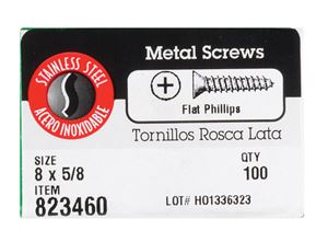 Hillman  Flat Head  Phillips Drive  Sheet Metal Screws  Stainless Steel  8   x 5/8 in. L 100 per box