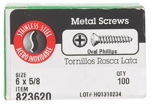 Hillman  Oval Head  Phillips Drive  Sheet Metal Screws  Stainless Steel  6   x 5/8 in. L 100 per box
