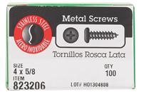 Hillman  Pan Head  Phillips Drive  Sheet Metal Screws  Stainless Steel  4   x 5/8 in. L 100 per box 